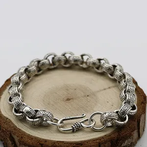 Real Solid 925 Sterling Silver Bracelets Round Link Chain Stripe Loop Jewelry 6.3-8.7"