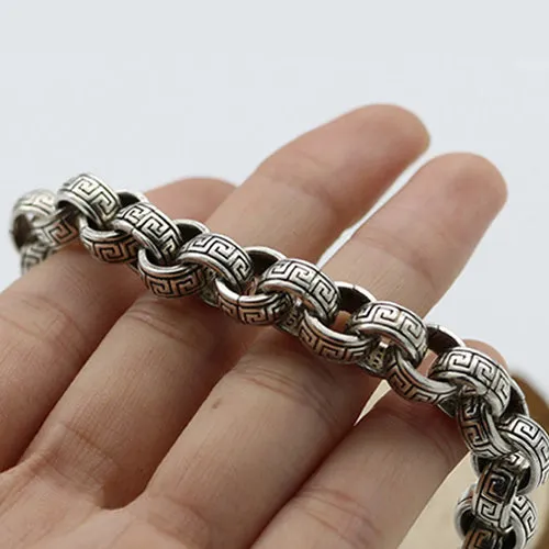 Real Solid 925 Sterling Silver Bracelets Round Link Chain Stripe Loop Jewelry 6.3-8.7"