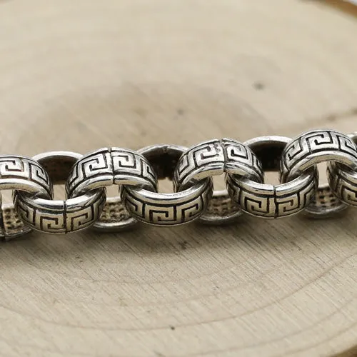 Real Solid 925 Sterling Silver Bracelets Round Link Chain Stripe Loop Jewelry 6.3-8.7"