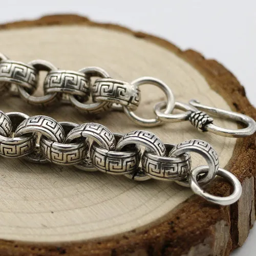 Real Solid 925 Sterling Silver Bracelets Round Link Chain Stripe Loop Jewelry 6.3-8.7"