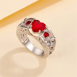 Red Crystal & Cubic Zirconia Heart Ring