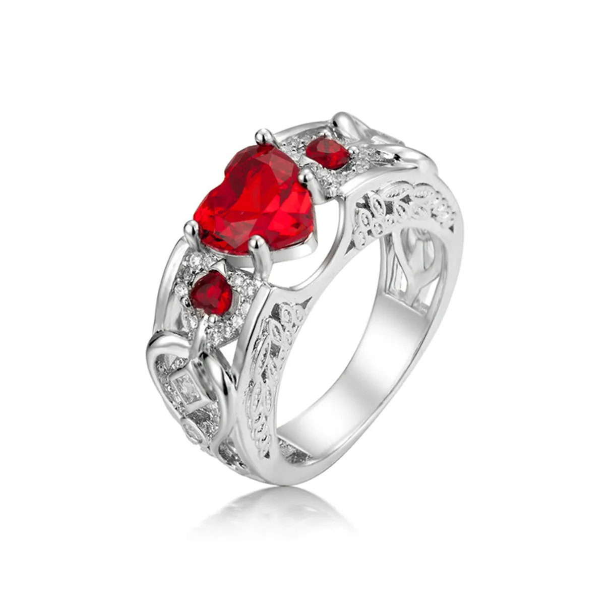 Red Crystal & Cubic Zirconia Heart Ring