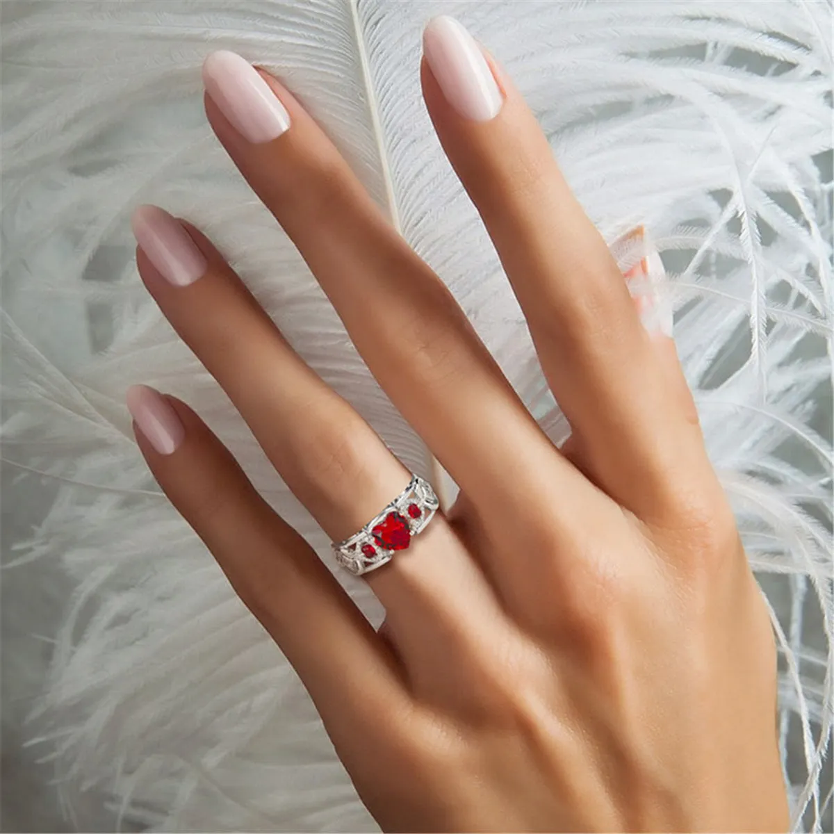 Red Crystal & Cubic Zirconia Heart Ring