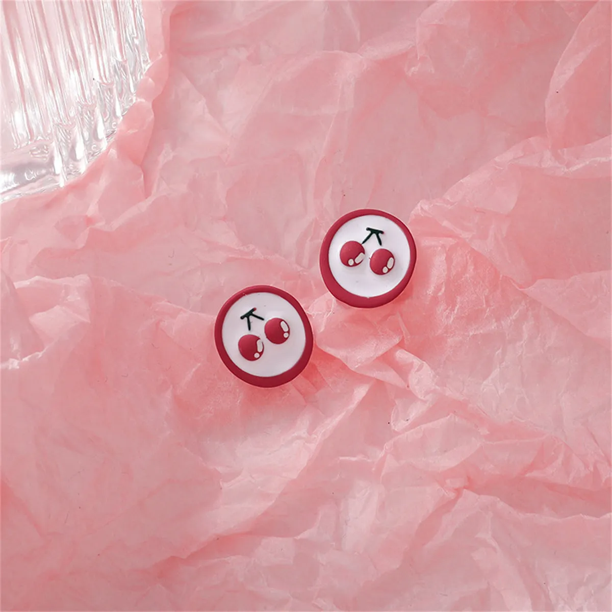 Red Enamel & Silver-Plated Cherry Round Stud Earrings