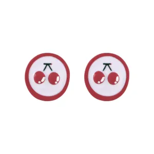 Red Enamel & Silver-Plated Cherry Round Stud Earrings