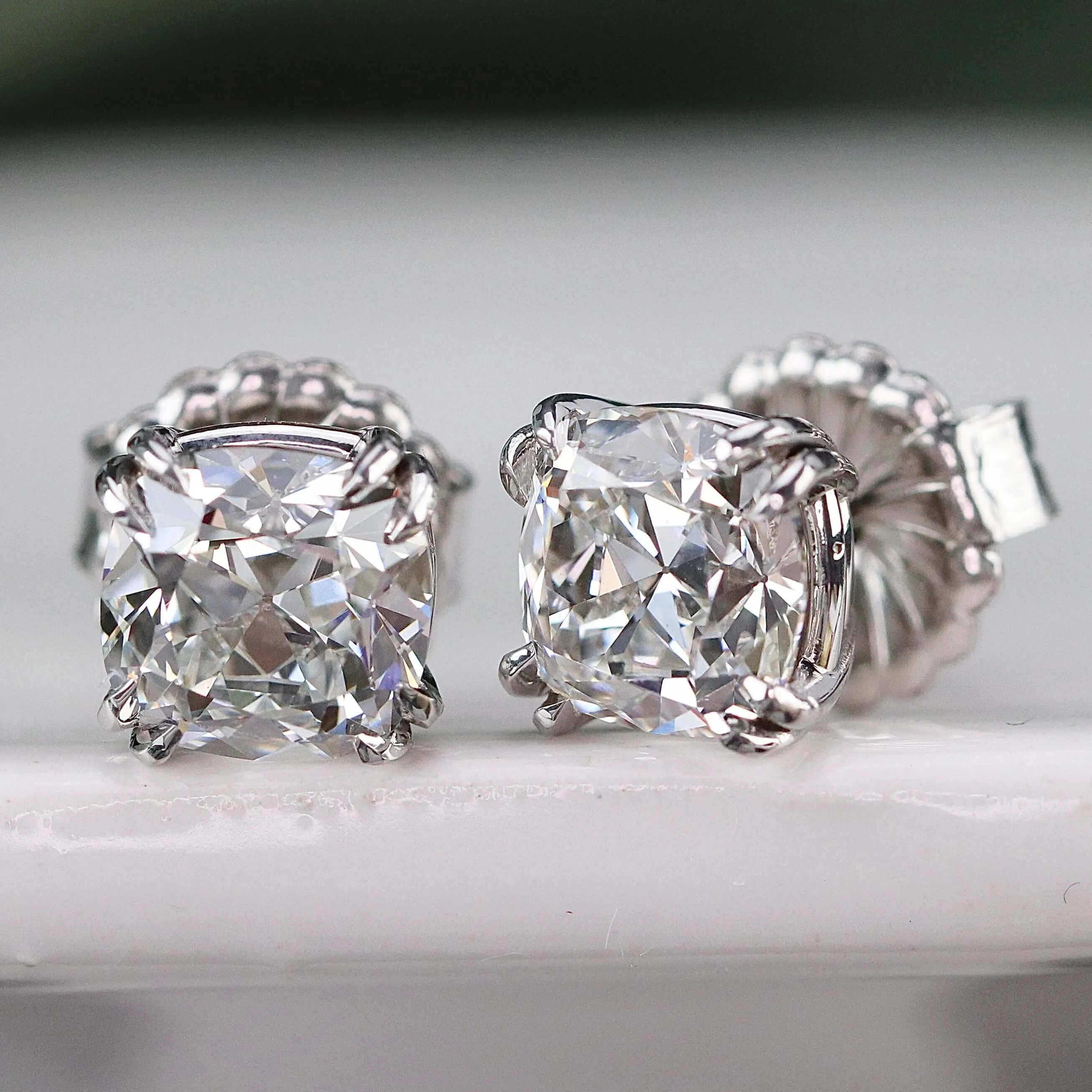 RESERVED: PAYMENT 7-10 of 10: Lab grown 3.04ctw Antique style cushion cut GIA certed Diamond studs in 14k white gold