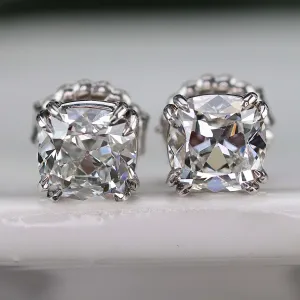 RESERVED: PAYMENT 7-10 of 10: Lab grown 3.04ctw Antique style cushion cut GIA certed Diamond studs in 14k white gold