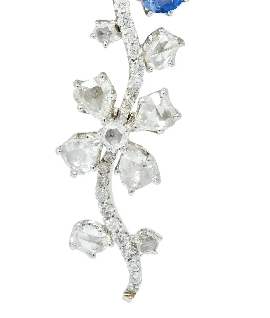 Retro 11.52 CTW Diamond Sapphire Platinum Articulated Flower Earrings