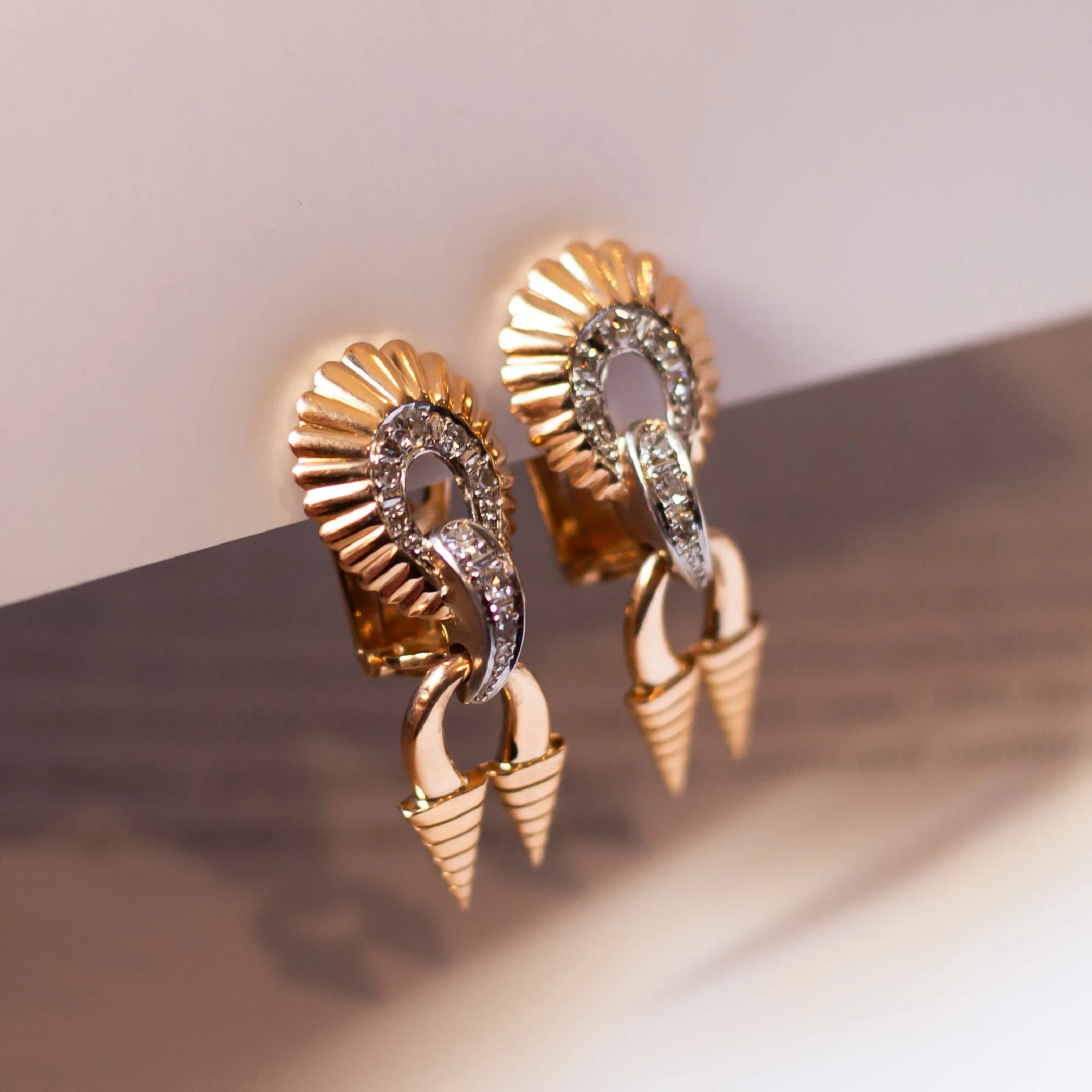 Retro 14K Rose Gold 0.25 CTW Diamond Dangle Earrings