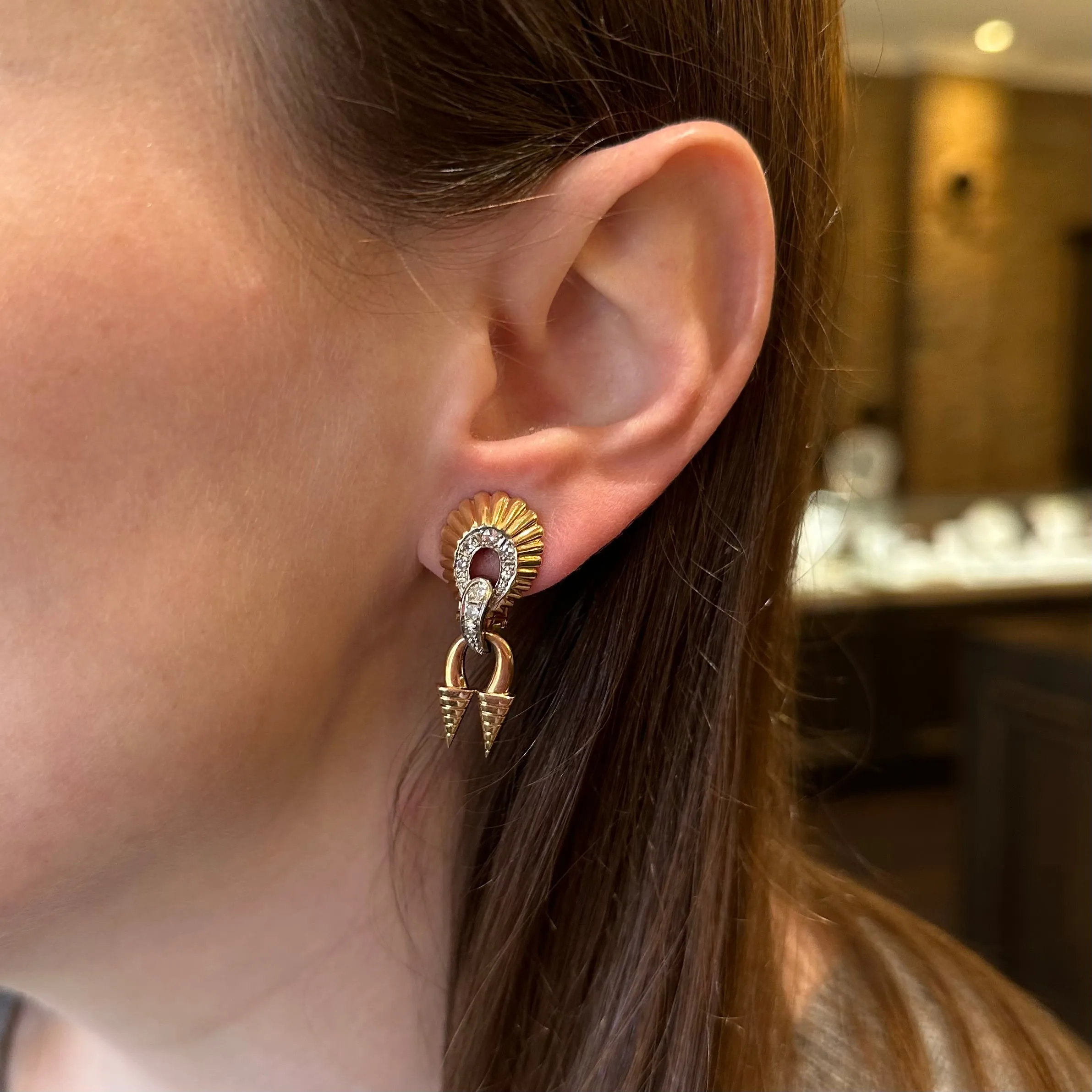 Retro 14K Rose Gold 0.25 CTW Diamond Dangle Earrings