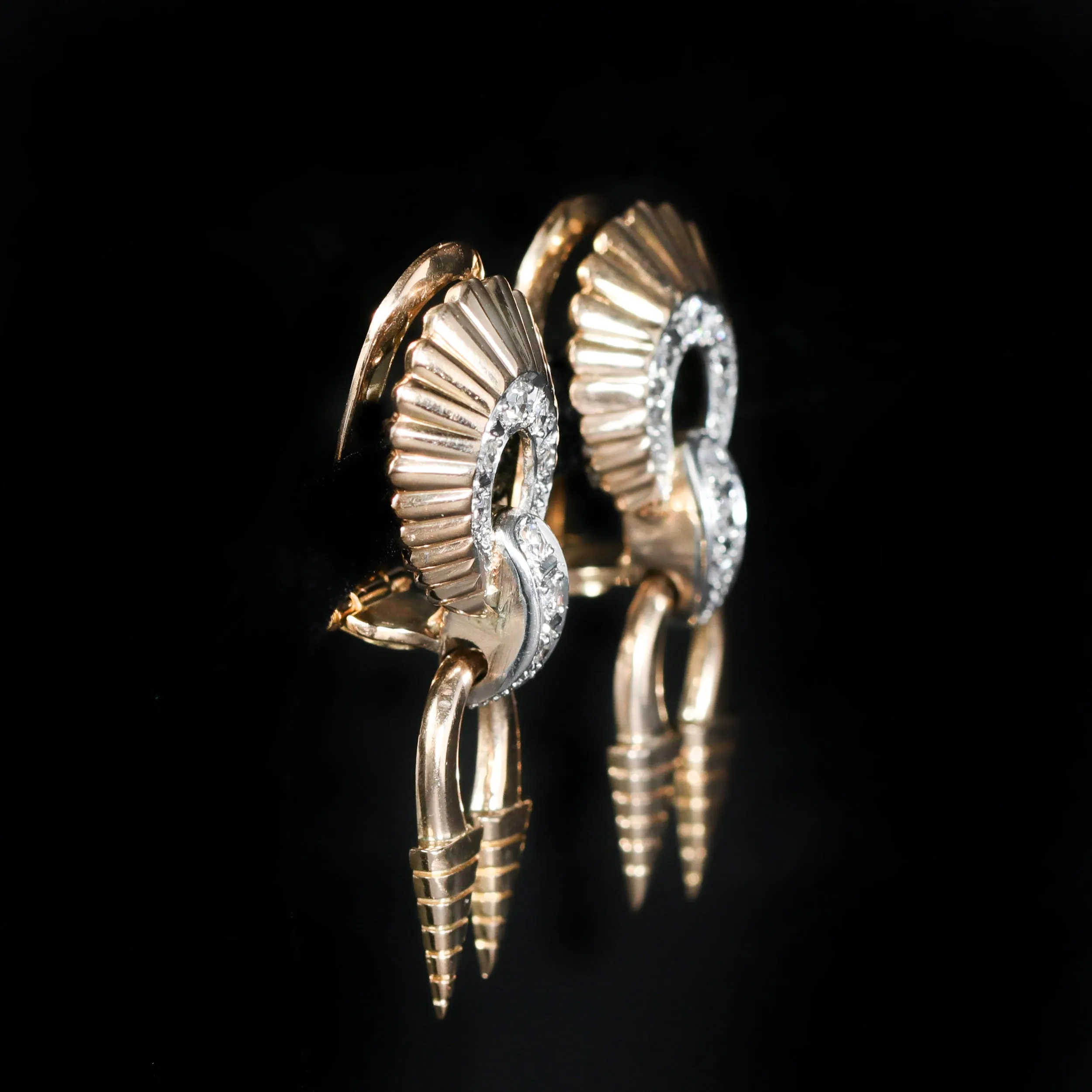 Retro 14K Rose Gold 0.25 CTW Diamond Dangle Earrings