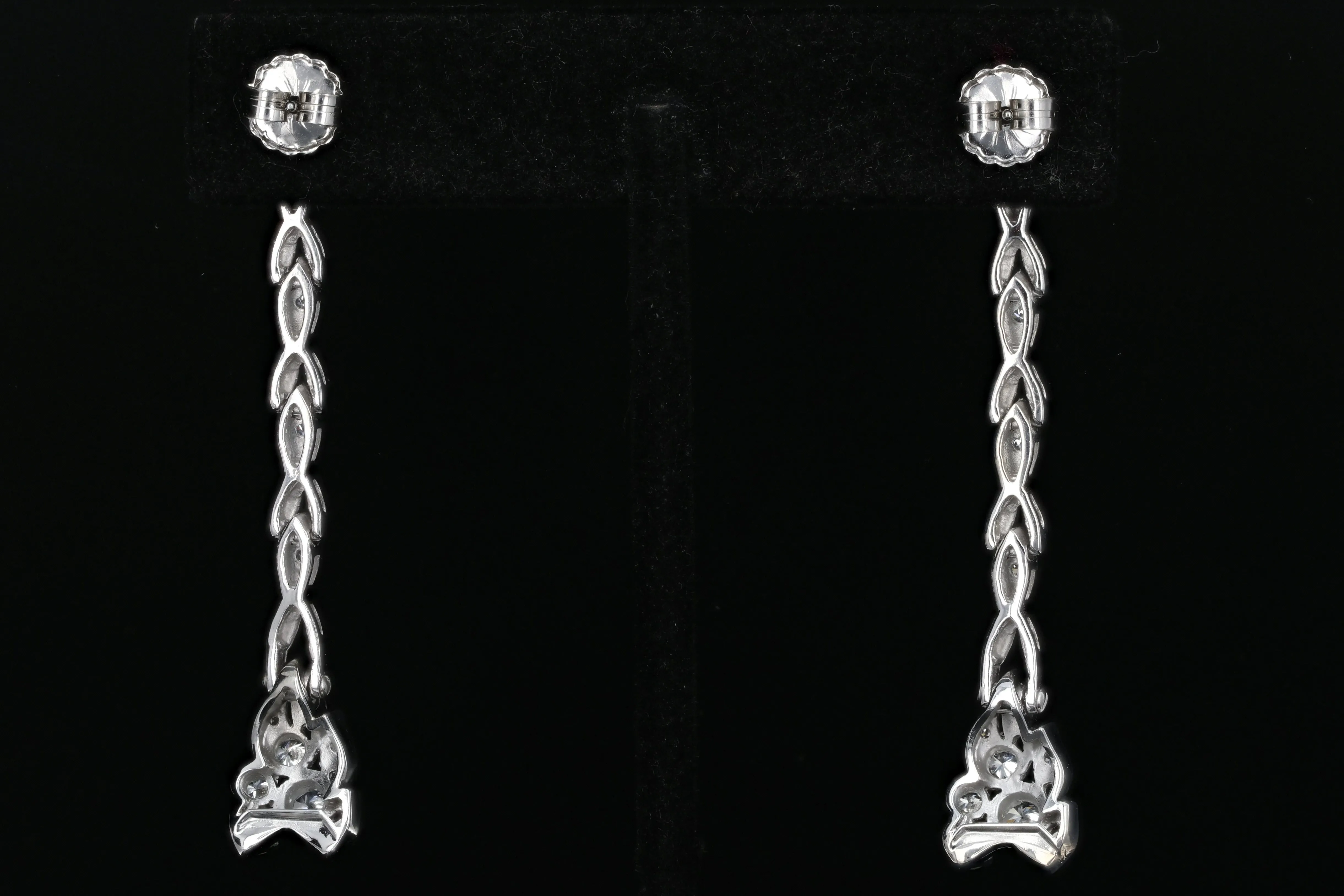 Retro 14K White Gold Diamond Conversion Dangle Earrings c.1940's