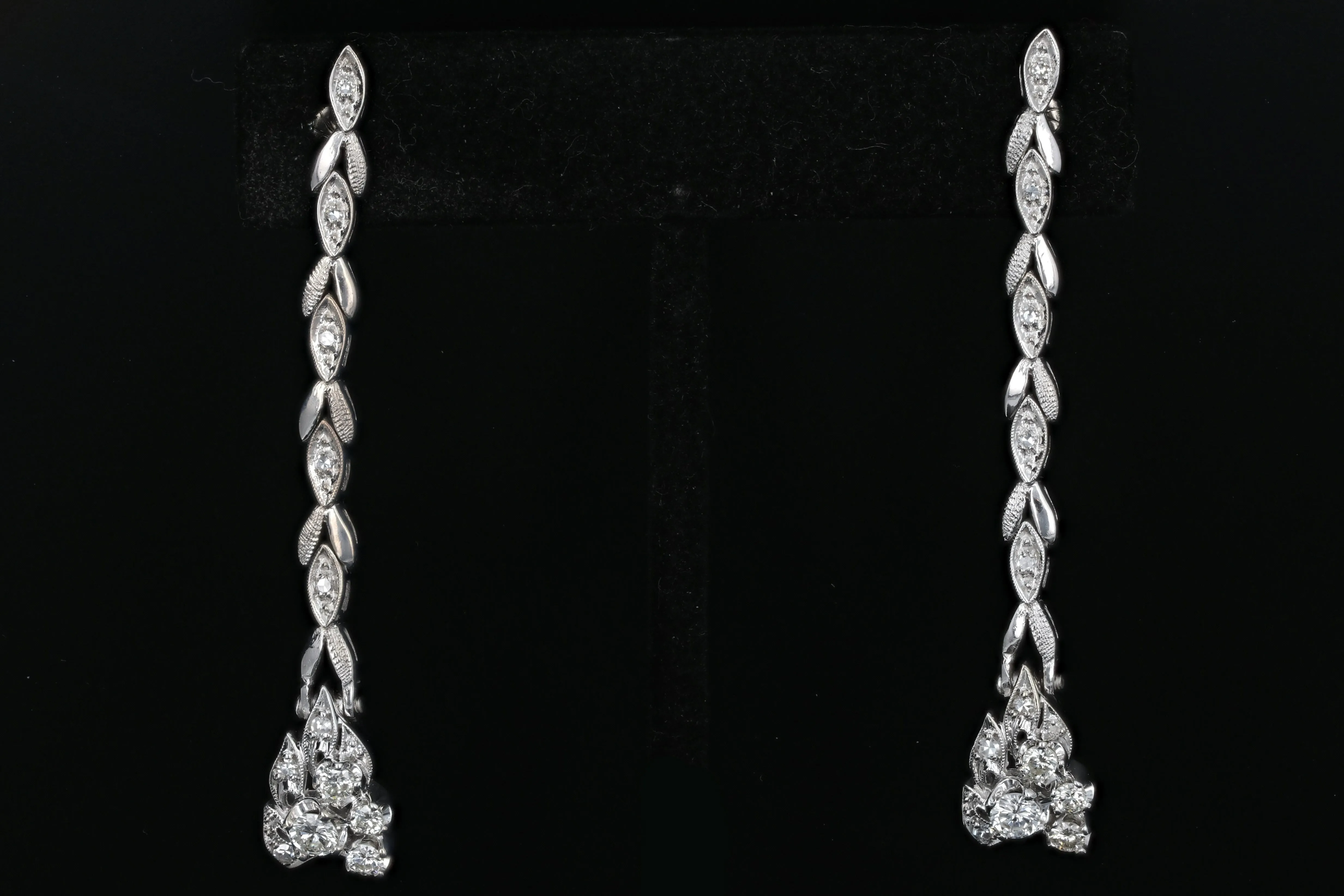 Retro 14K White Gold Diamond Conversion Dangle Earrings c.1940's