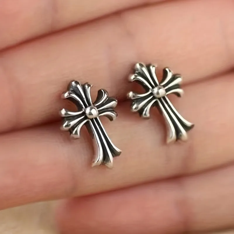 Retro Cross Stud Earrings Metal Small Ear Drop Earrings
