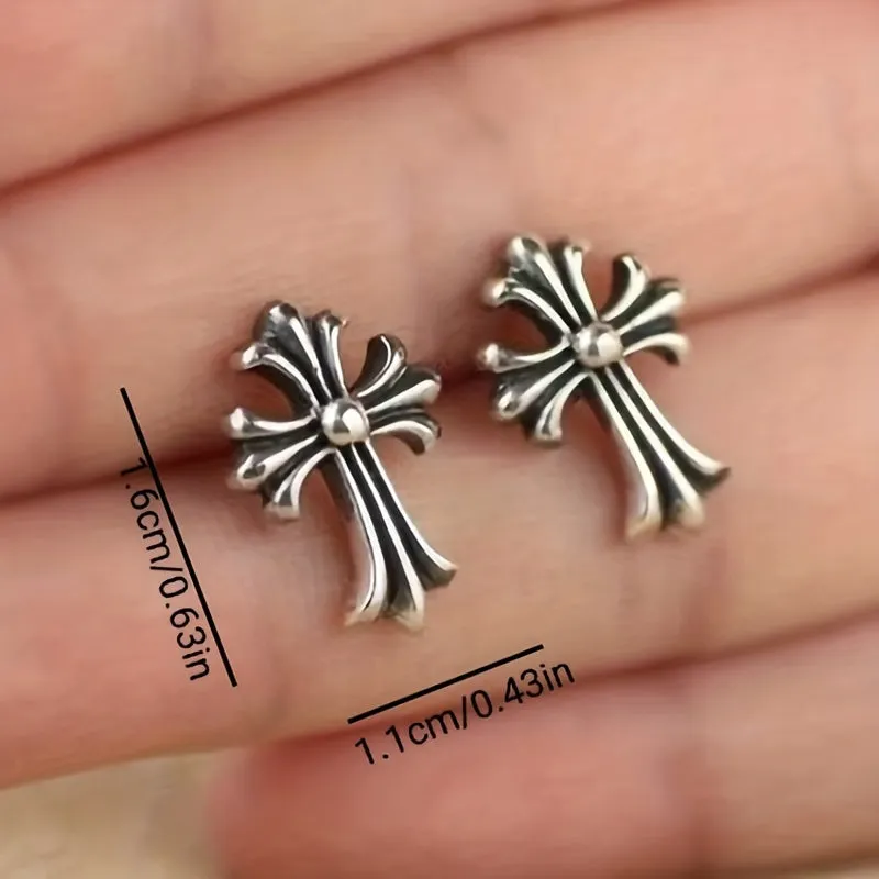 Retro Cross Stud Earrings Metal Small Ear Drop Earrings