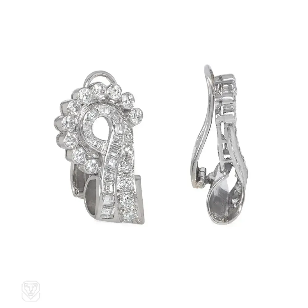 Retro diamond scroll earrings
