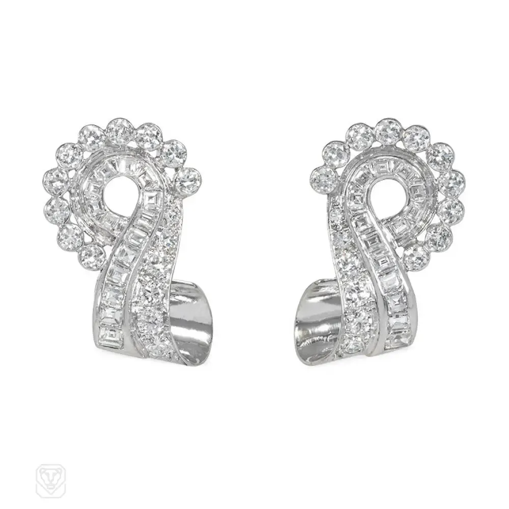 Retro diamond scroll earrings