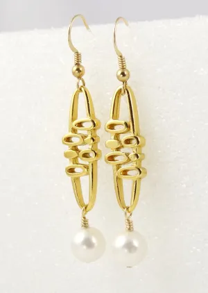 Retro Gold & Pearl Drop Earrings