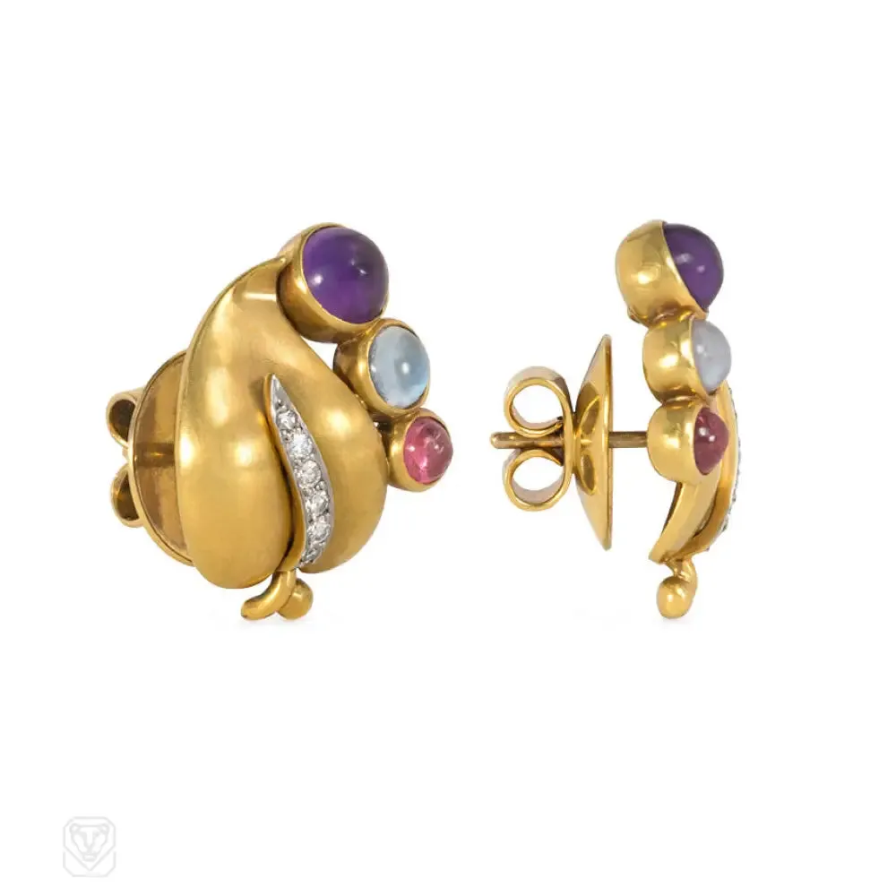 Retro multistone leaf earrings