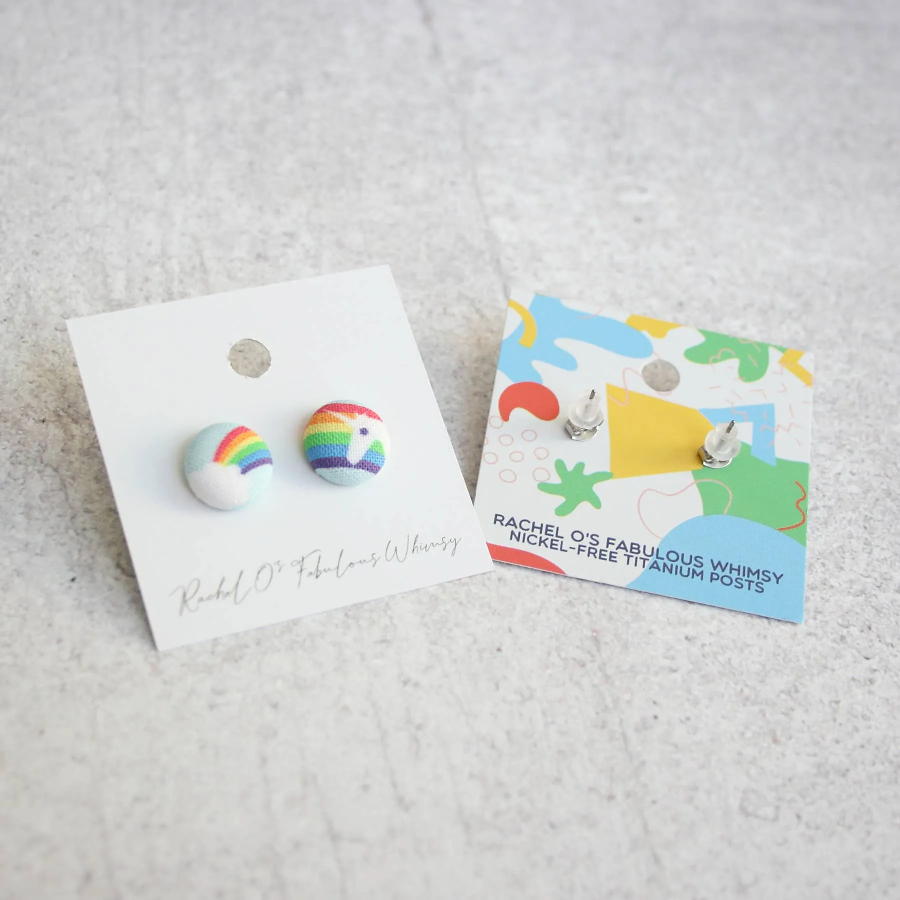 Retro Mushrooms Fabric Button Earrings