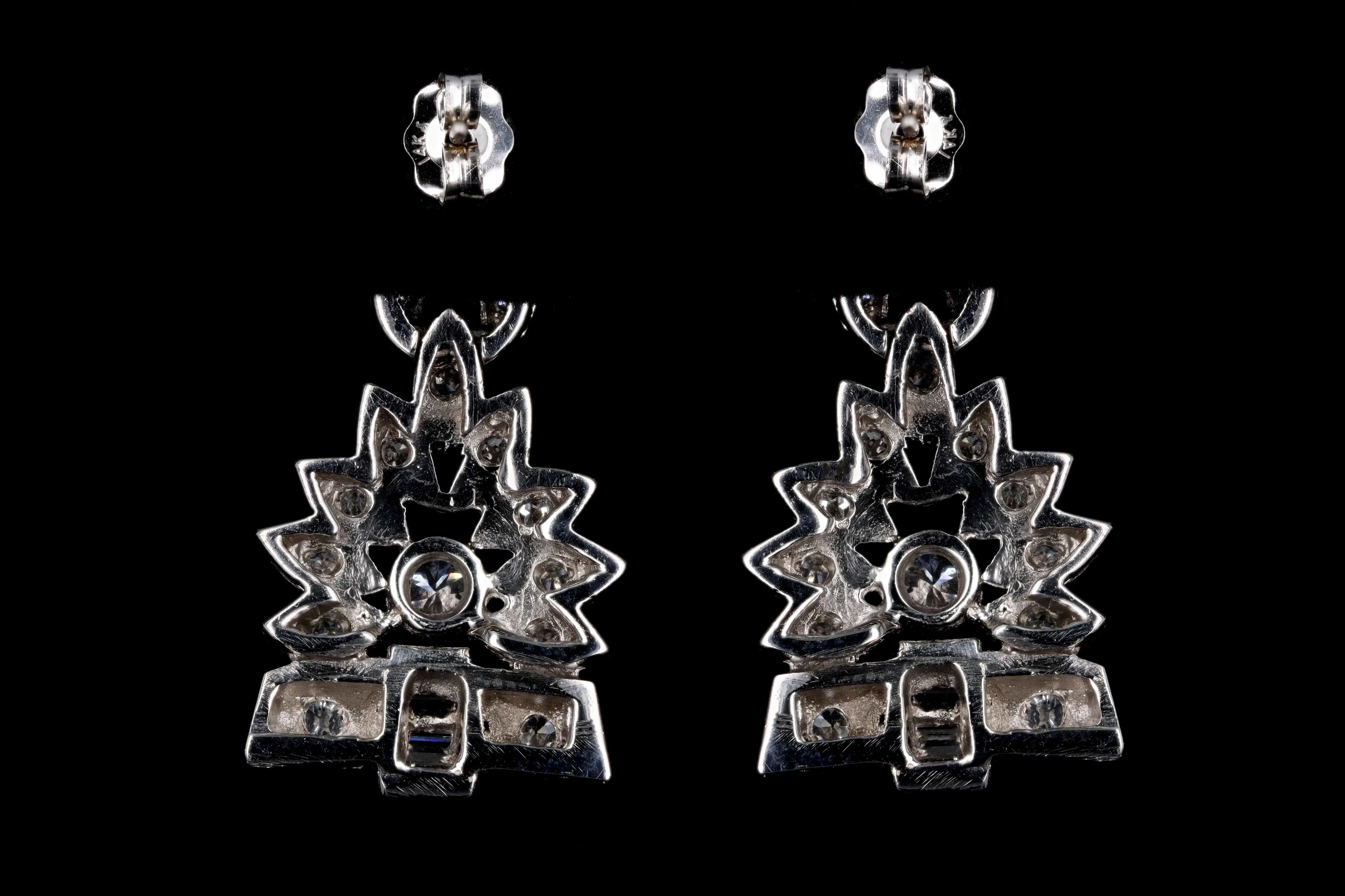 Retro Platinum 1 CTW Round Brilliant, Single Cut, and Baguette Cut Diamond Watch Conversion Dangle Earrings