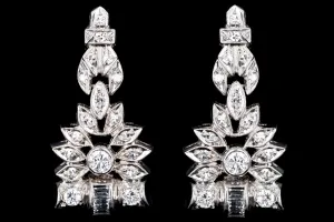Retro Platinum 1 CTW Round Brilliant, Single Cut, and Baguette Cut Diamond Watch Conversion Dangle Earrings