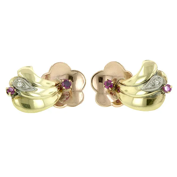 Retro Ruby & Diamond Earrings