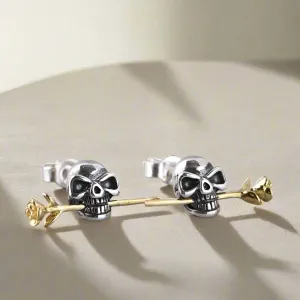 Retro Skull & Flower Stud Earrings
