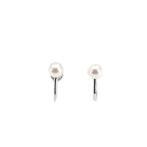 Retro Solitaire Japanese Akoya Saltwater Cultured Pearl Vintage Screwback Earrings- Sterling Silver