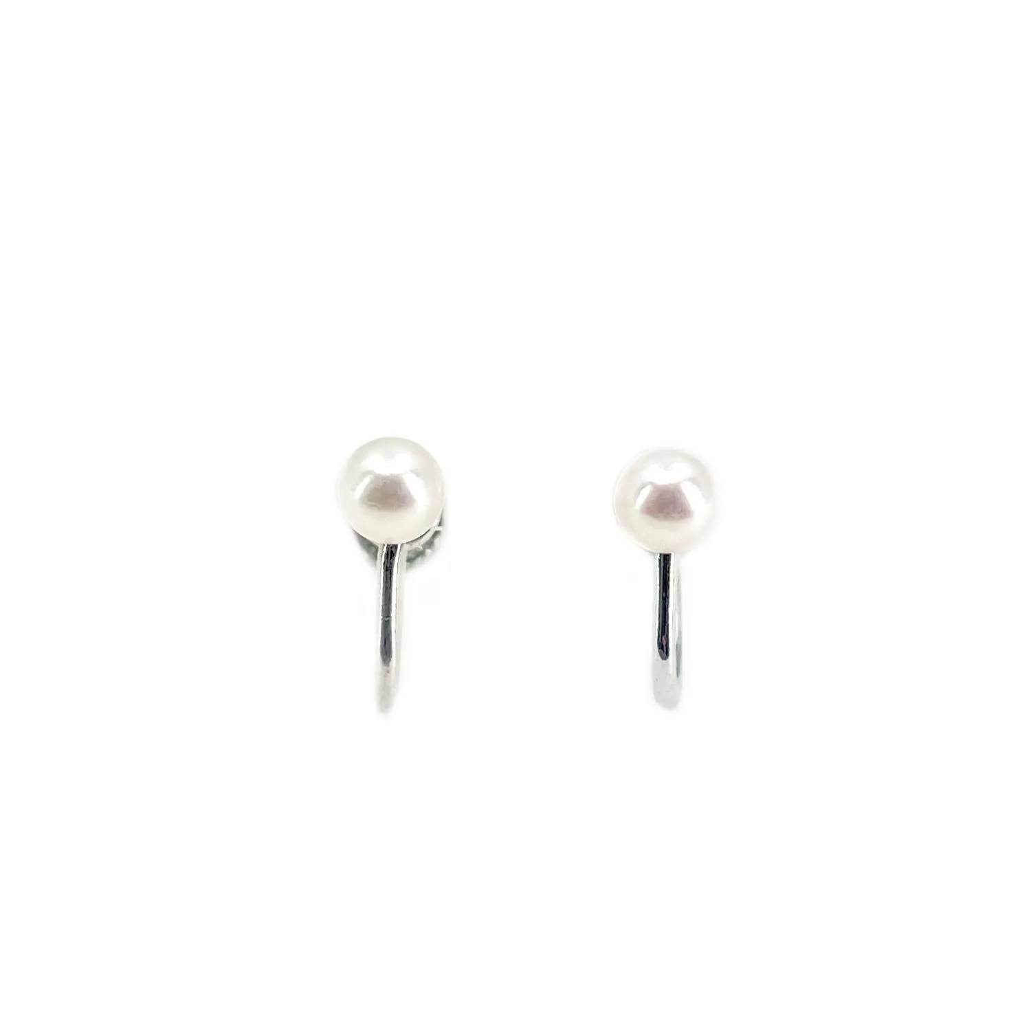 Retro Solitaire Japanese Akoya Saltwater Cultured Pearl Vintage Screwback Earrings- Sterling Silver