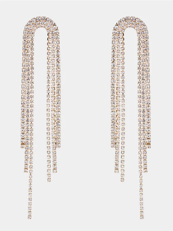 Retro Temperament Fringed Diamond Earrings Net Red Long Earrings Copper Claw Chain Earrings Female
