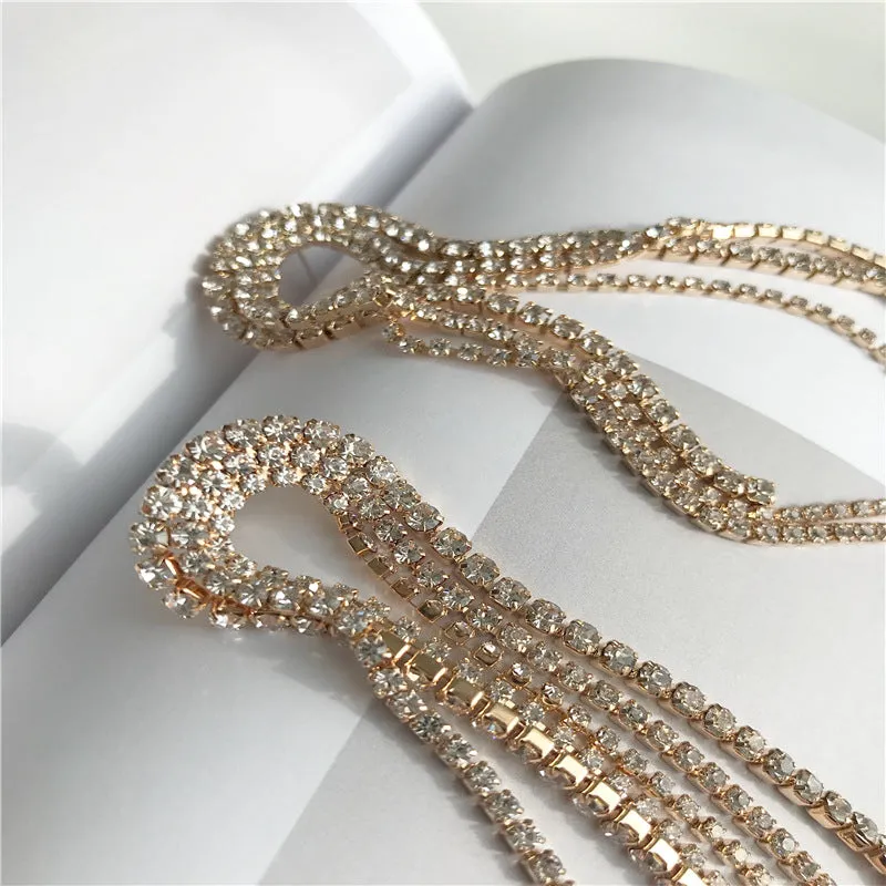 Retro Temperament Fringed Diamond Earrings Net Red Long Earrings Copper Claw Chain Earrings Female