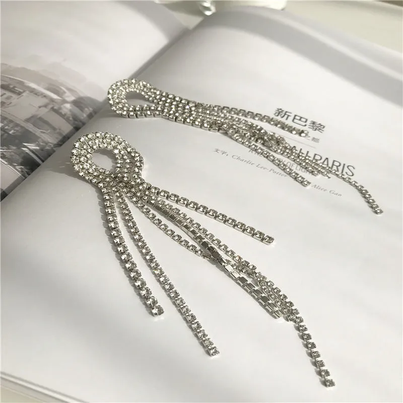 Retro Temperament Fringed Diamond Earrings Net Red Long Earrings Copper Claw Chain Earrings Female