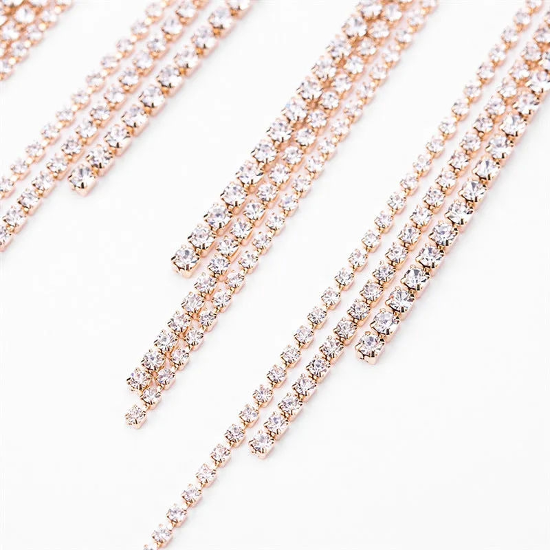 Retro Temperament Fringed Diamond Earrings Net Red Long Earrings Copper Claw Chain Earrings Female