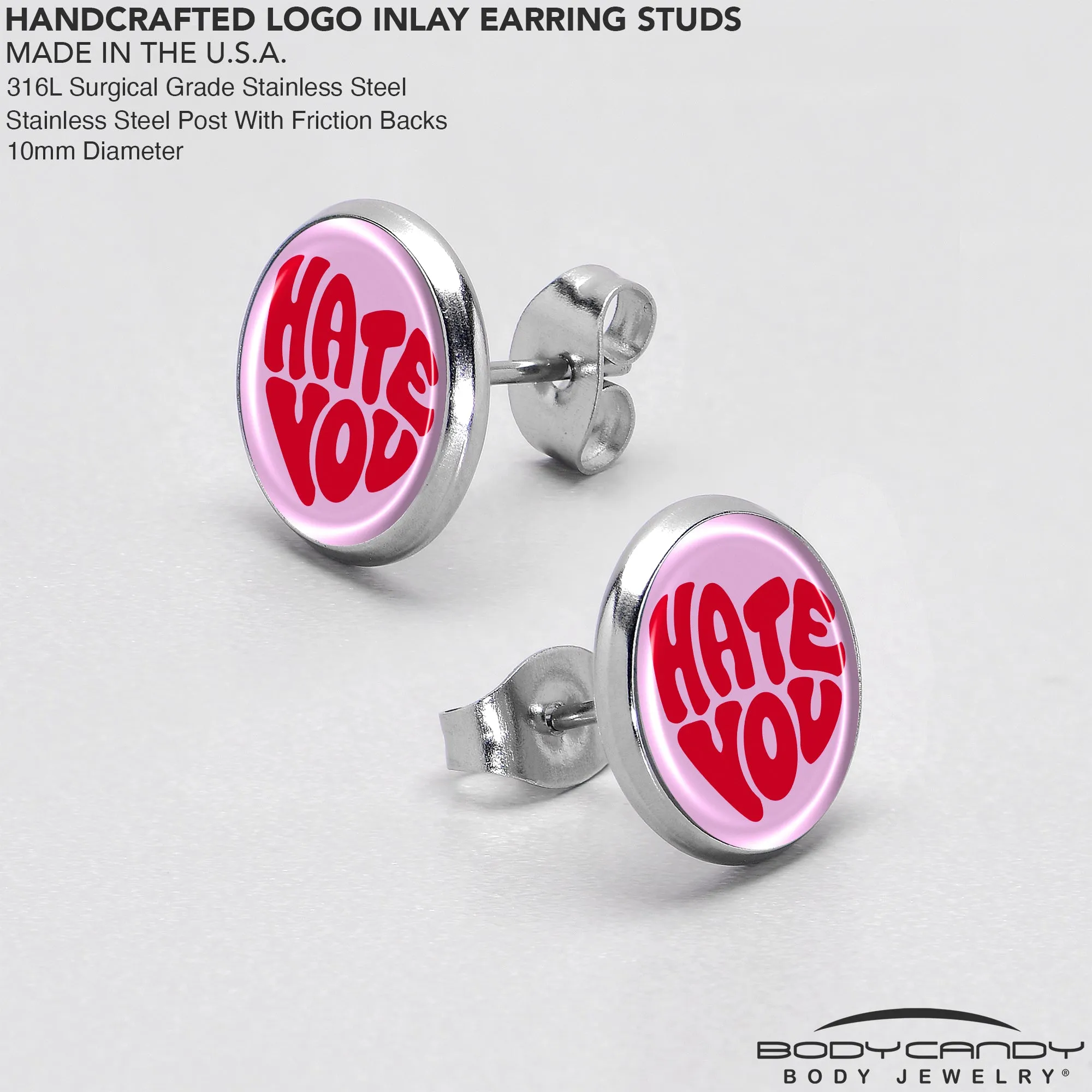 Retro Text Hate You Stud Earrings