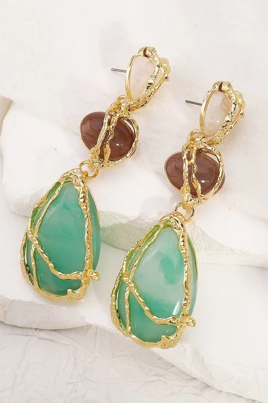 Retro Tiered Geometric Resin Dangle Earrings