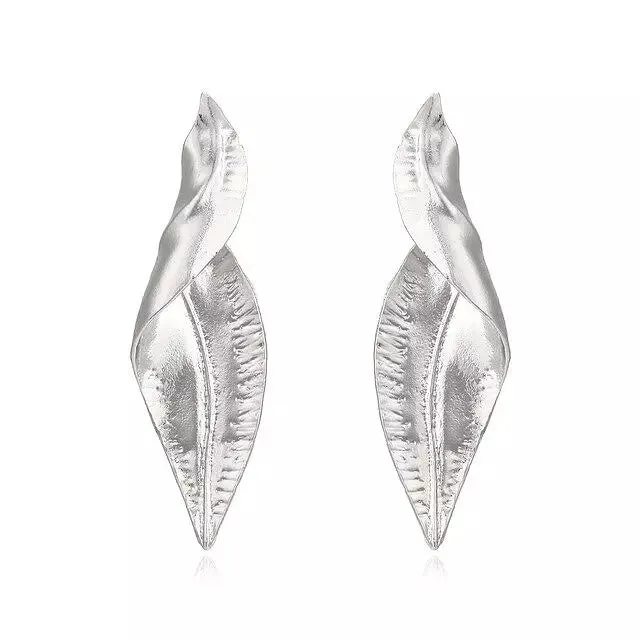 Retro Twisted Gold Color Leaf Earrings