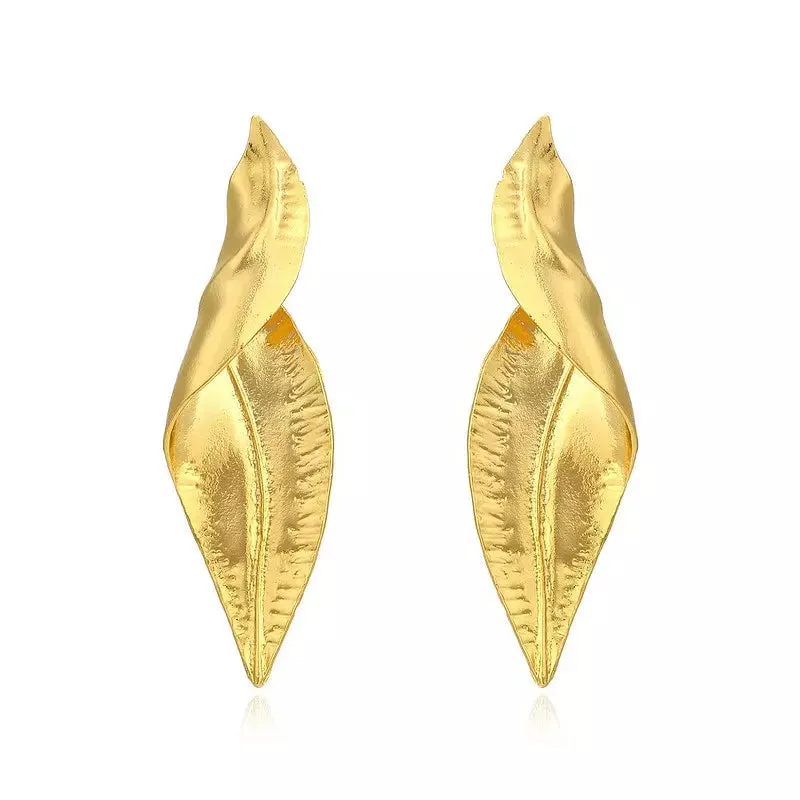 Retro Twisted Gold Color Leaf Earrings