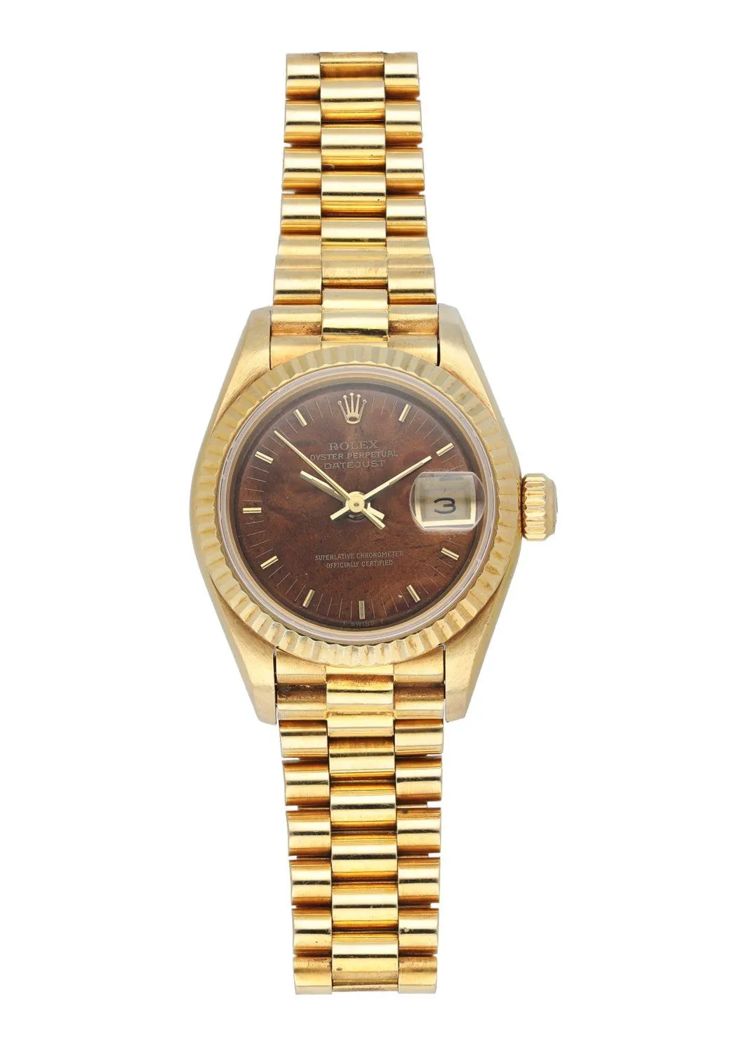 Rolex Datejust 69178 Wood Dial Yellow Gold Ladies Watch Box Papers