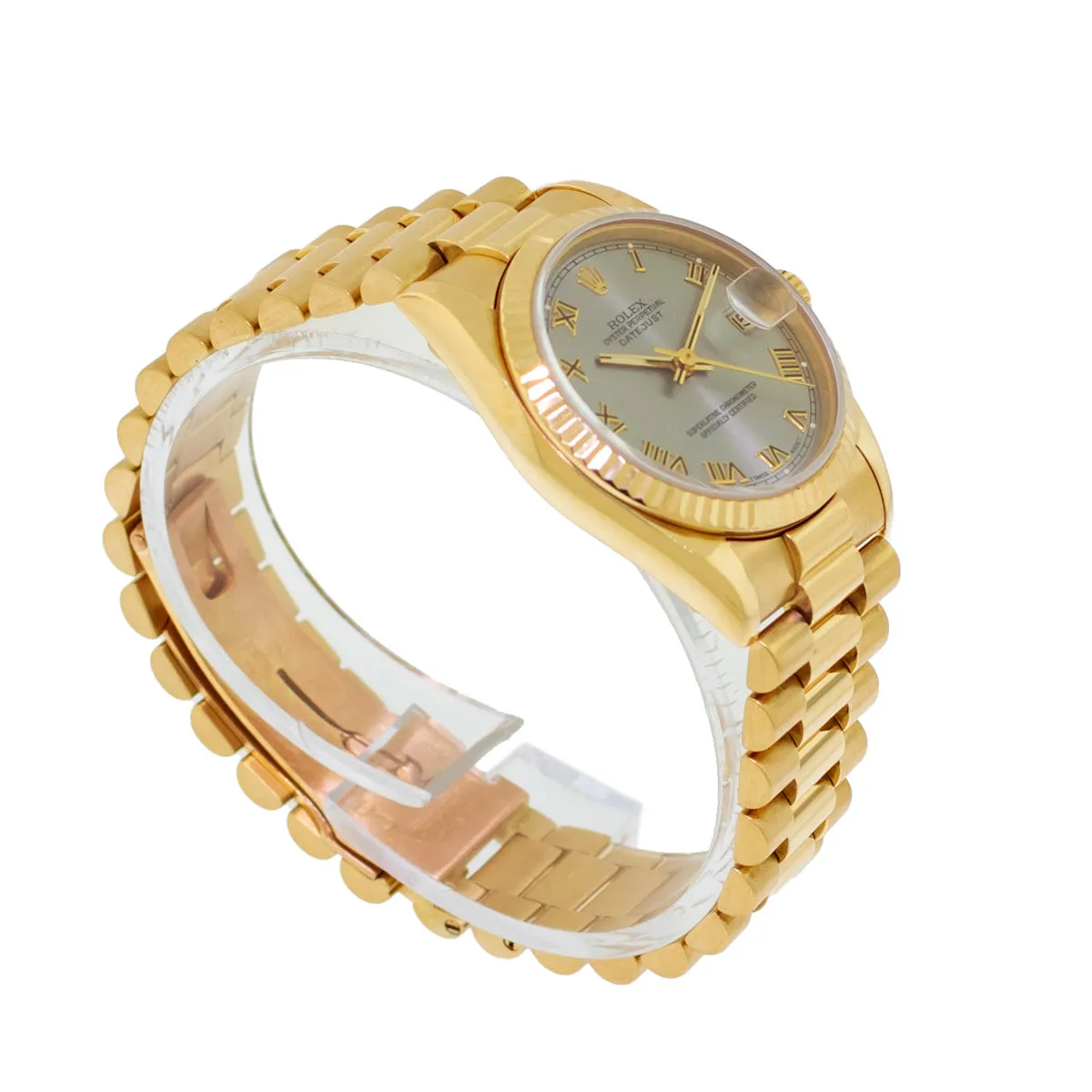 Rolex Lady-Datejust 31mm Yellow Gold Slate Roman Dial & Fluted Bezel 68278