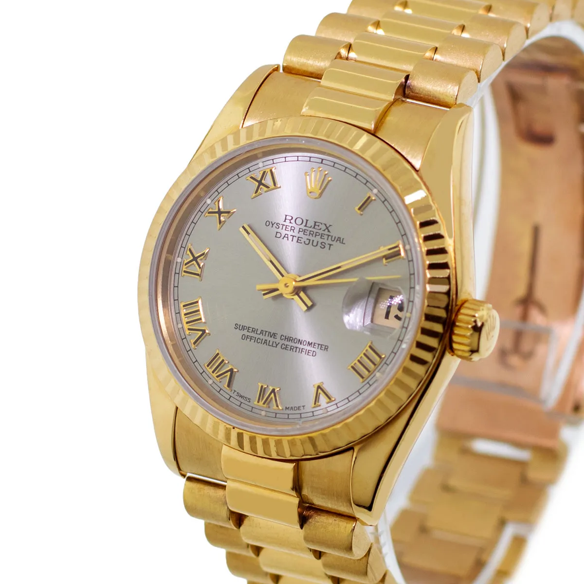 Rolex Lady-Datejust 31mm Yellow Gold Slate Roman Dial & Fluted Bezel 68278