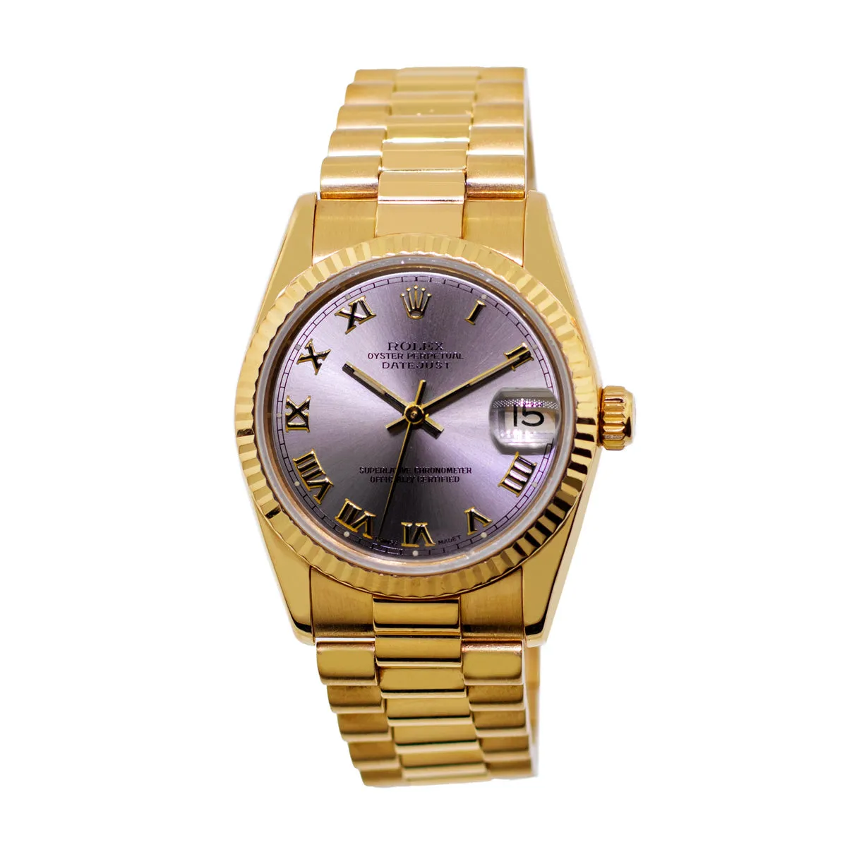 Rolex Lady-Datejust 31mm Yellow Gold Slate Roman Dial & Fluted Bezel 68278