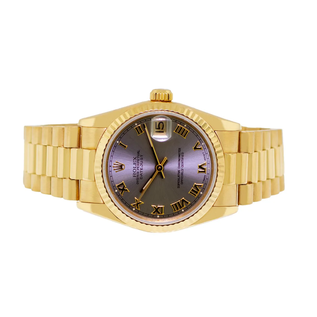 Rolex Lady-Datejust 31mm Yellow Gold Slate Roman Dial & Fluted Bezel 68278