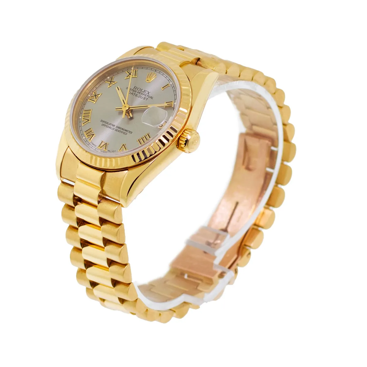 Rolex Lady-Datejust 31mm Yellow Gold Slate Roman Dial & Fluted Bezel 68278