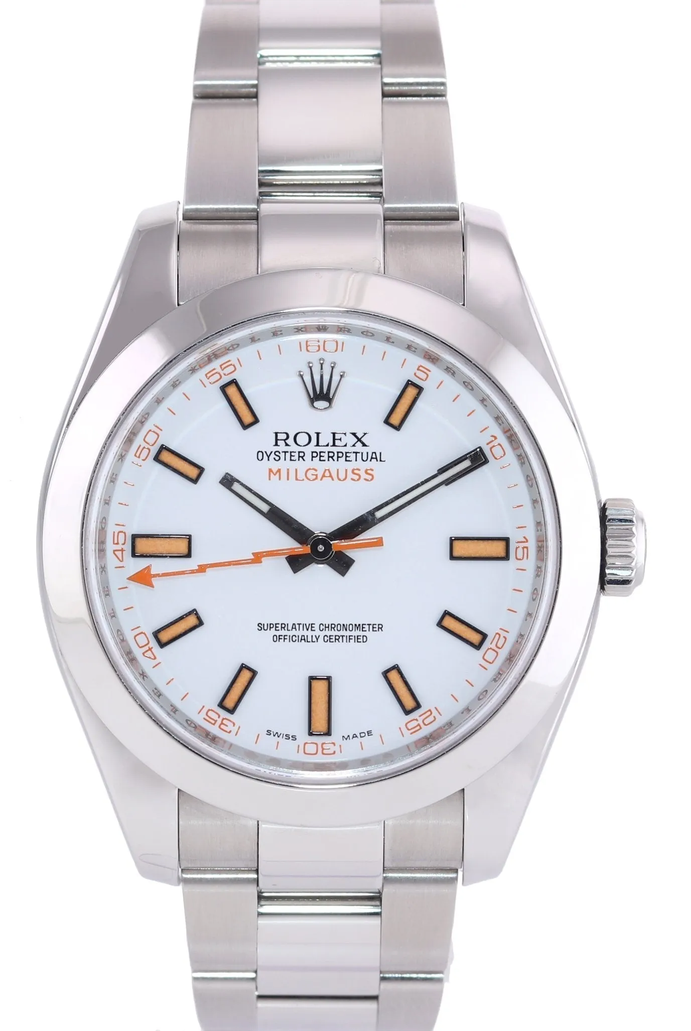 Rolex Milgauss 116400 White Orange 40mm Steel Anti-Magnetic Watch Box