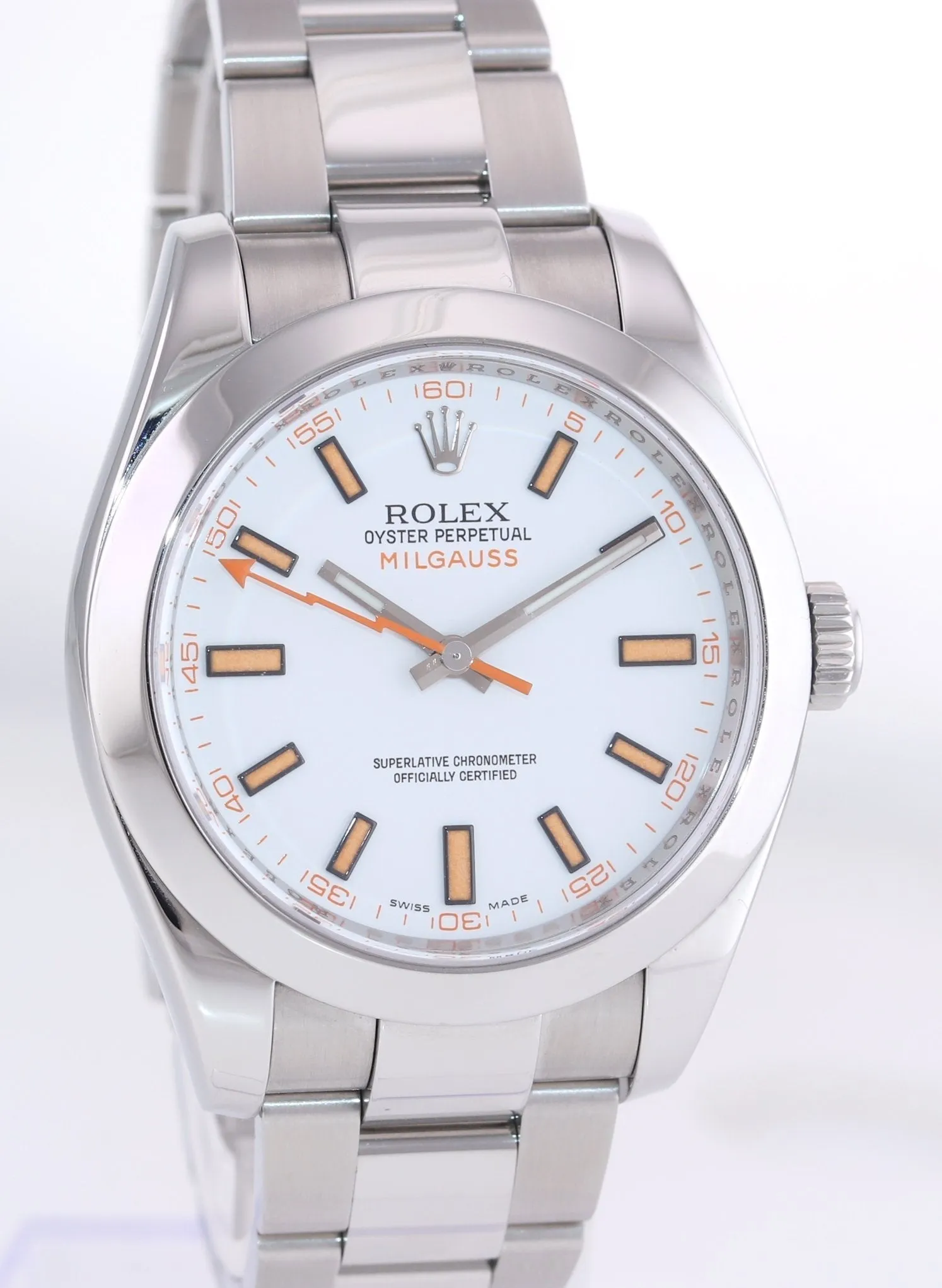 Rolex Milgauss 116400 White Orange 40mm Steel Anti-Magnetic Watch Box