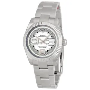 Rolex No Date Silver Dial Oversized Arabic Markers 18k White Gold Fluted Bezel Unisex Watch 177234SMAXI