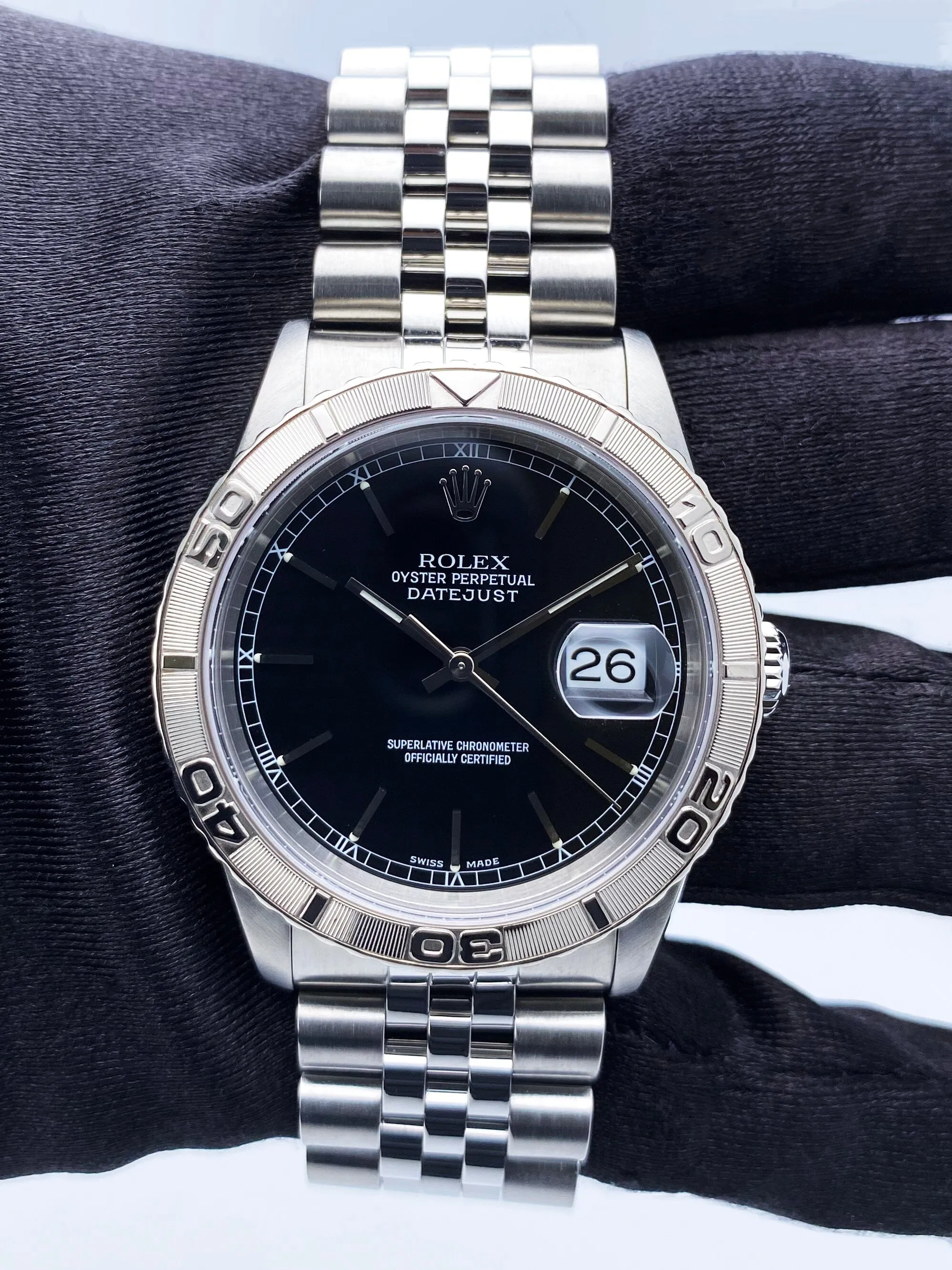 Rolex Oyster Datejust Turn-O-Graph 16264 Black Dial Mens Watch