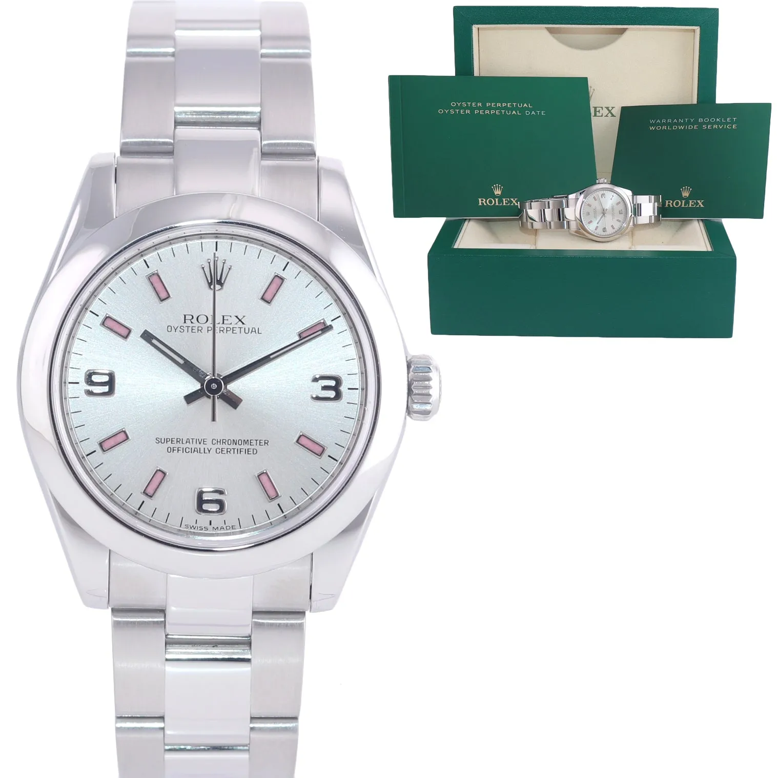 Rolex Oyster Perpetual Steel Ladies 31mm White Stick 177200 Watch Box