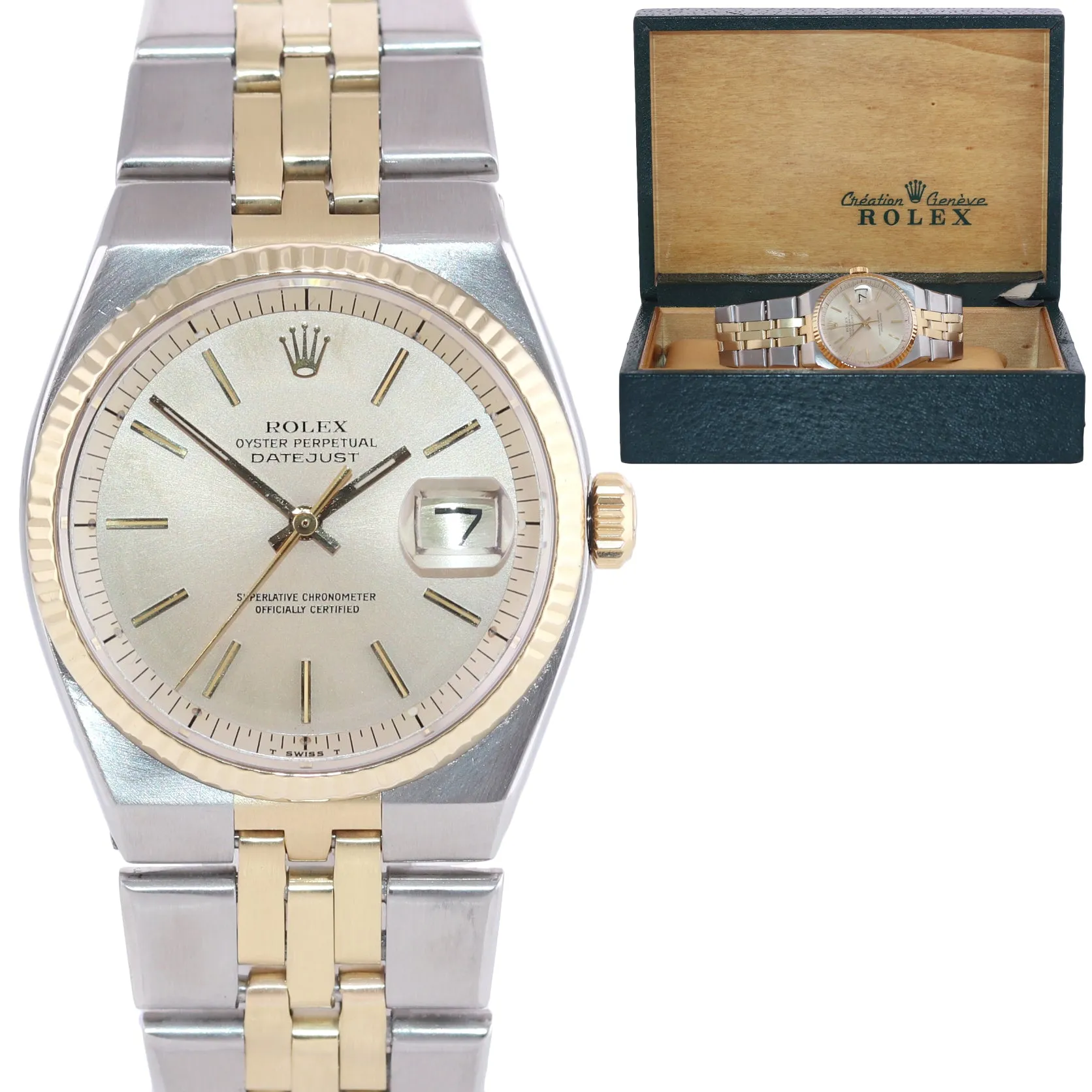 Rolex OysterQuartz DateJust 1630 Two-Tone Gold Steel Champagne Integral Watch